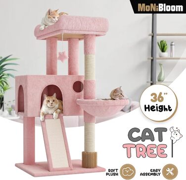 MoNiBloom Котячий дім-дерево 91,4 см з будиночком, когтеточкою з сизалю, гамаком, м'який комплекс для домашніх котів