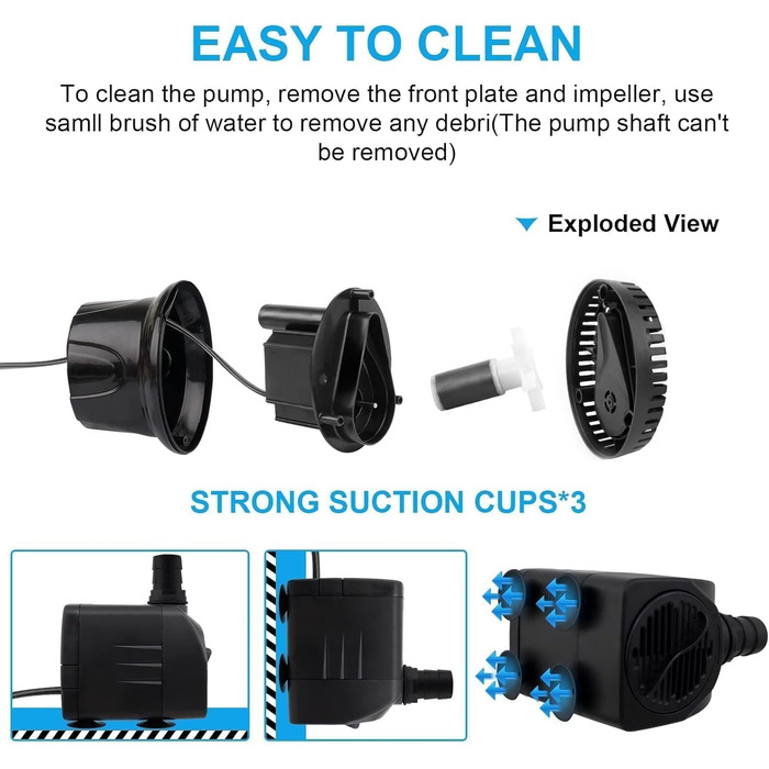Погружний насос для ставка/акваріума Wasserpumpe 1800 л/год, 3 насадки (13/16/19 мм), 30 Вт