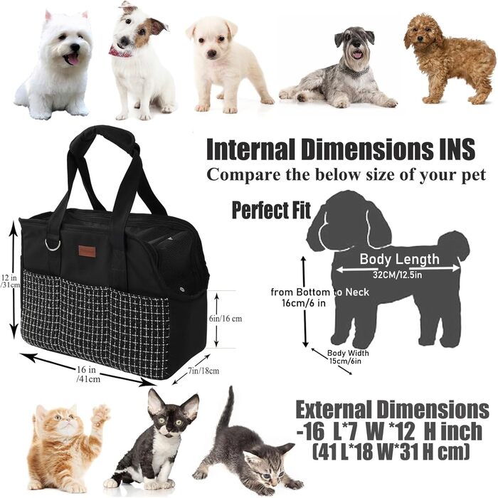 Сумка-переноска для собак та котів, велика, L 41x18x30 см, бежево-чорна