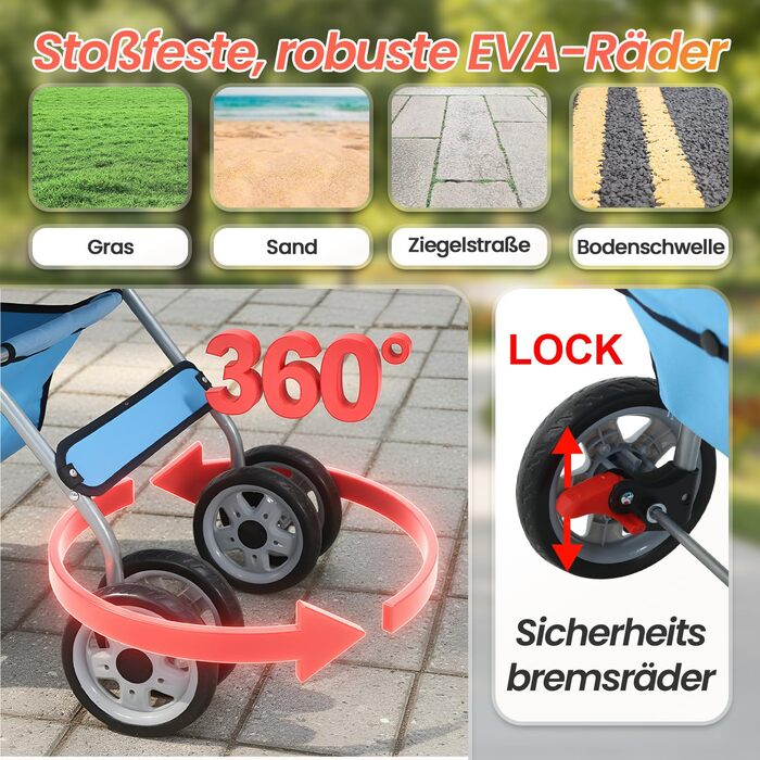 Візок для собак та котів, складний, блакитний, до 15 кг, з кошиком та килимком