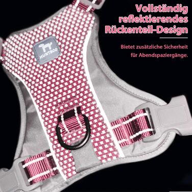 Шлейка для собак Huntboo Anti-Zug, без обмеження руху, для малих, середніх та великих собак, не тягне, світловідбиваюча, з 2 карабінами, не душить, регульована, для тренувань та бігу (Рожева, M)