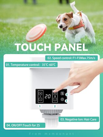 Фен для собак Mxmoonant 2800W з регулюванням потужності та температури, LED дисплеєм, контролем температури, іонізацією та набором насадок