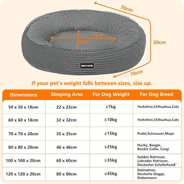 Кругле ліжко для собак середніх порід, котяче ліжко, зручне, знімний кошик, Ø 70 см, сірий колір, 70 x 70 x 20 см