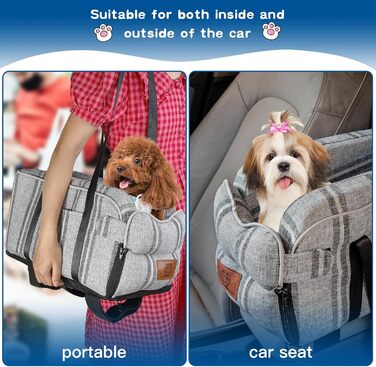 Автокрісло для собак до 5.4 кг | Універсальна консоль для авто | Знімне, миється | Безпечне автокрісло для тварин (Смугастий сірий, Один розмір)