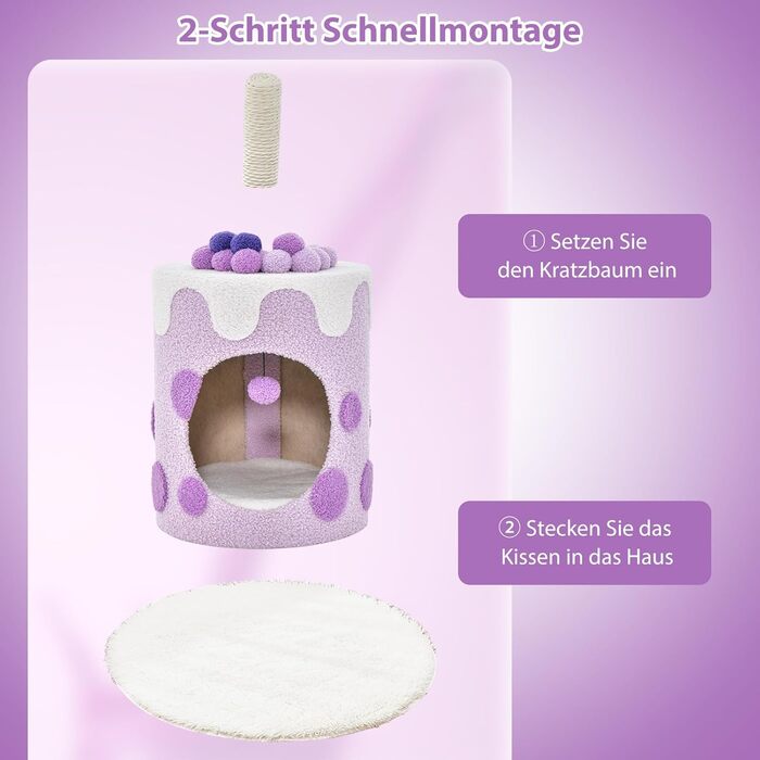 Котячий будиночок COSTWAY з когтеточкою, фіолетовий, 37x37x67 см
