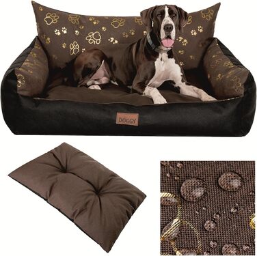 Ліжко для собак - лежанка для тварин, кошик для котів - ліжко для собак маленьких, середніх та великих порід - подушка для собак - собаче ліжко - лежанка для собак - місце для сну - 63x48 см - (XXXL - 131x104 см, Колір: коричневий з лапами)