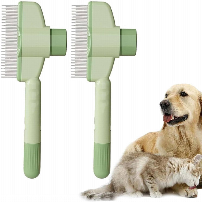 Щітка для котів та собак, видалення шерсті, з кнопкою очищення, для довгої та короткої шерсті, сіра