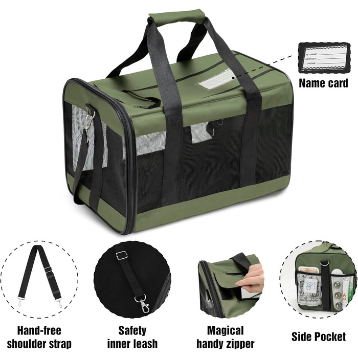 Транспортна переноска для собак та котів HITSLAM (M, Зелений) - розкладний бокс, для подорожей, авіалінії