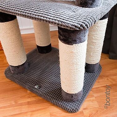 Дряпка для котів Cleo сіра 60x44x150 см з 12 см стовпами з сизалю, ігрова зона, місце для відпочинку, міцна конструкція, сизалевий канат для гри