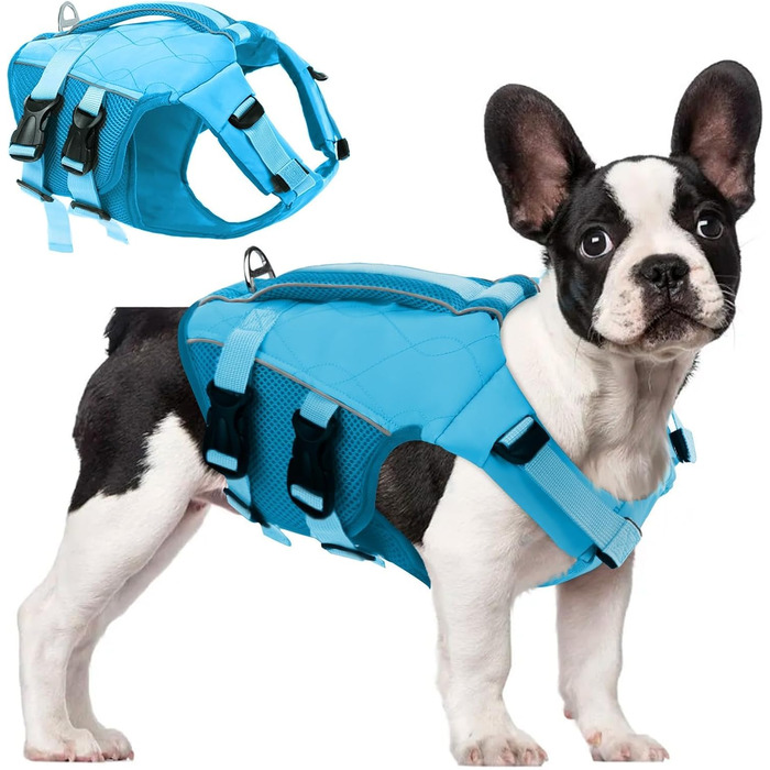 Жилет для собак AENKU: плаваючий, з ручкою, для чихуахуа, такси, бульдога, лабрадора (блакитний, XS)