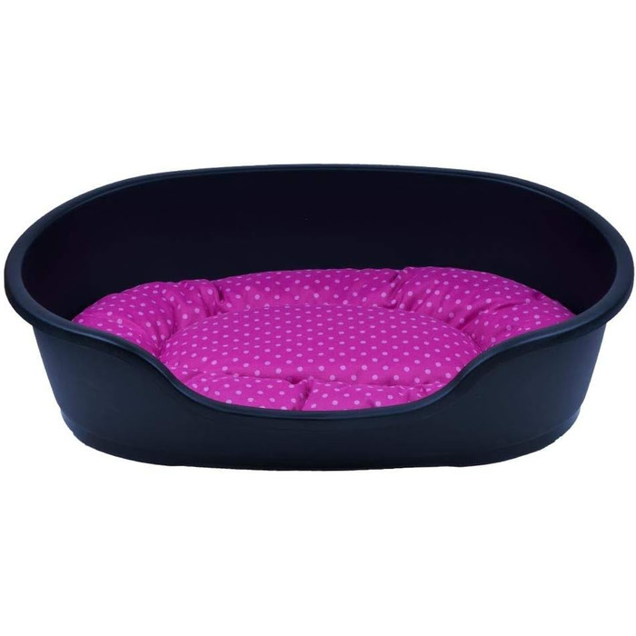 Корзина для собак Adena, 58x38 см, антрацит + подушка в горошок, рожева (92x61x26 см)