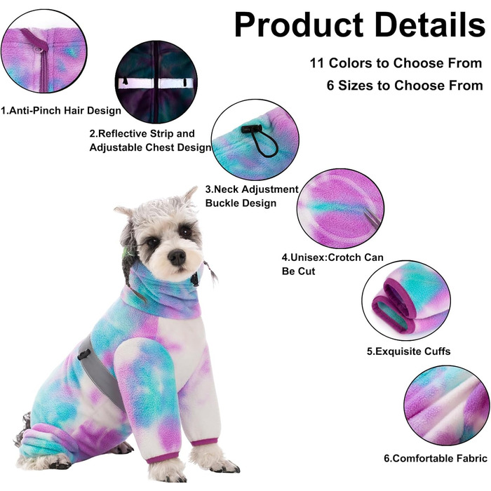 Теплий зимовий одяг для собак, регульований, флісовий комбінезон з кільцем D, для маленьких собак, колір Batik Blue, розмір S (XX-Large), колір краватки фіолетовий