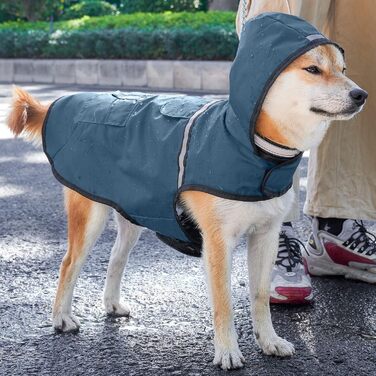 Водонепроникна куртка для собак KoKoBin з капюшоном, світловідбиваючими елементами, легка та дихаюча, для середніх та великих собак (M, сіро-блакитний)