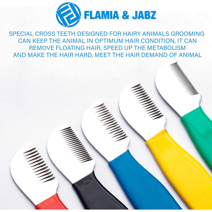 Набір професійних інструментів для грумінгу собак FLAMIA & JABZ (5 шт.) з крестоподібними зубцями, для правшів