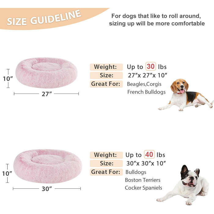 Кругле ліжко для собак та котів Donut, штучне хутро, самонагріваюче, м'яке, зручне (68 x 68 x 20 см, Рожевий)