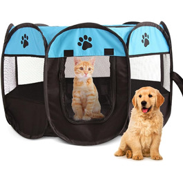 Клітка-забіг для цуценят та тварин, 74x74x43 см. Клітка-вольєр для собак, котів, кроликів та дрібних тварин для використання в приміщенні та на вулиці (Рожева) (Синій восьмигранний)