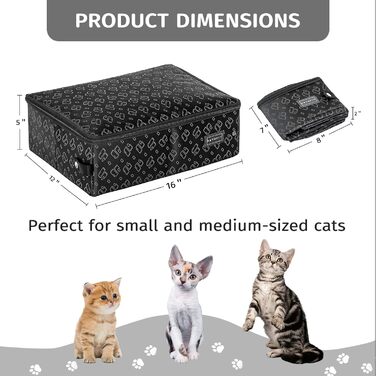 Портативний туалет для котів Petsfit - дорожній, складаний, легкий у чищенні (40x30x12 см, чорний з візерунком)