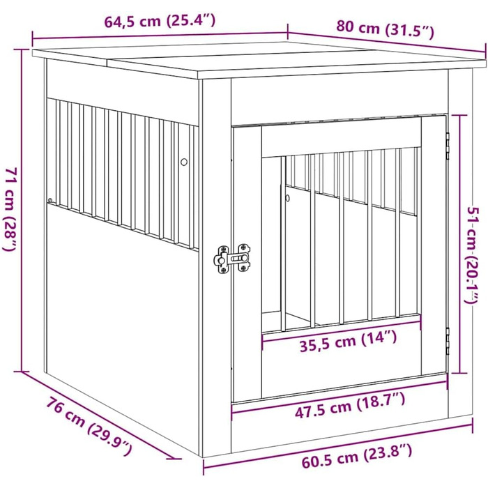 Клітка для собак у меблевому стилі vidaXL, артезіанський дуб, 64,5x80x71 см, стильне меблеве житло для собак