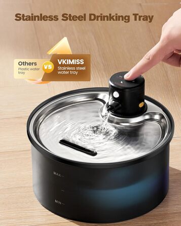 Бездротовий фонтан для котів 3.2L з сенсором руху, акумуляторний, нержавіюча сталь