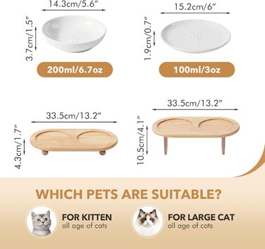 Набір мисок для котів Havnina Keramik, 3 шт, 14 см, білі. Миски для їжі та води, запобігають втомі вусів.