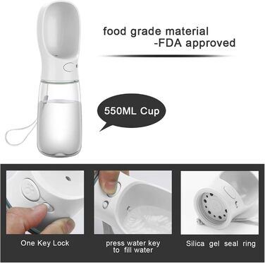 Турботрінка для собак на прогулянці, 550 мл, BPA-free, витоку, білий