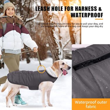 iBuddy Тепла зимова куртка для собак, водонепроникна, вітронепроникна, з флісовою жилеткою, для великих собак, дівчаток та хлопчиків (Сірий, X-Large)