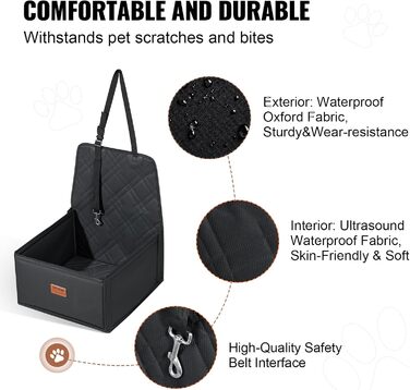 Автокрісло для собак VEVOR: підняття, безпечна мотузка, бавовняна підкладка, до 12 кг (Чорний)
