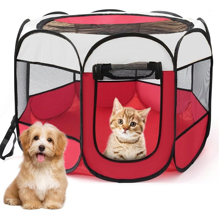 Клітка-загон для цуценят та тварин, 74x74x43 см, для собак, котів, кроликів та дрібних тварин, для використання в приміщенні та на вулиці (Рожева, Червона, Осінкова)