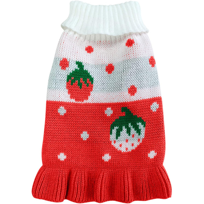 Пуловер для собак CHBORCHICEN, класичний в'язаний пуловер з коміром-стійкою, зимовий, теплий, для цуценят, милий пуловер з малюнком 'Полуниця' та 'Серце', червоний, розмір M