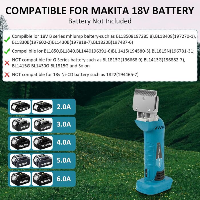 Електрична машинка для стрижки коней та овець, сумісна з Makita 18V (без акумулятора), 6 швидкостей, професійна, для густого хутра, бездротова