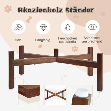 Миска для собак SpunkyJunky з кераміки, подвійна, піднята на підставці з акації, 1250 мл, біла