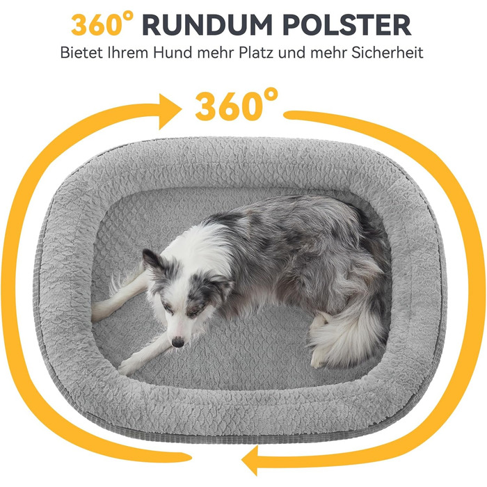 Ортопедичне ліжко для собак великих та середніх порід, XL, з м'якою подушкою для шиї, Memory Foam, вологостійке, неслизьке, знімний кошик, сірий, 107 x 81 x 19 см