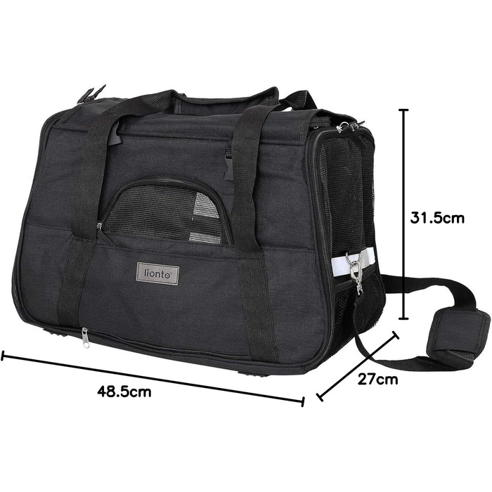 Транспортна переноска для собак та котів Lionto, складна, чорна, 49x27x32 см, з ручками та плечовим ременем, з м'яким килимком