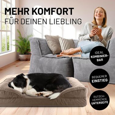Ортопедичне ліжко для собак Lumaland з корду | Ергономічне собаче ліжко-софа 90x65 см - для середніх собак | Нековзне дно | Зручна вантажність та знімний чохол | Собаче ліжко-корзинка з Memory Foam Cord - Світло-коричневий 90 x 65 см - M