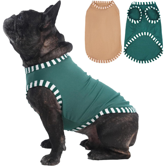 Сорочка для собак Katzinst (2 шт.) - сонцезахист, дихаючий матеріал, для середніх собак, французького бульдога, розмір L (зелений хакі)