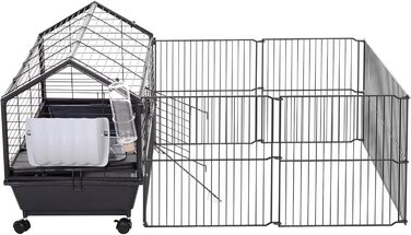 Клітка для дрібних тварин PawHut з розсувним вигулом, для хом'яків, морських свинок, щурів, чорна, 88 x 128,5 x 56 см