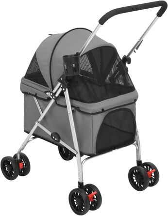 Складаний візок для собак vidaXL 76x50x100 см, сірий, оксфордська тканина, собачий візок-трансформер