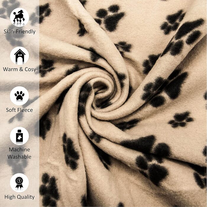 М'яка тепла флісова ковдра з відбитками лап для котів, цуценят та собак, пральна, для подорожей (Бежева, 70 x 73 см, 1 шт.)