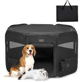 PETSFIT Розкладний вольєр для цуценят та дрібних тварин, вольєр для собак, котів, чорний, M, 92x84x53 см