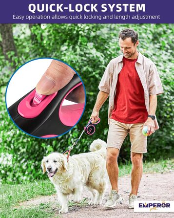 Рулетка для собак Emperor Pets 8м, до 50 кг, міцна висувна повідок з антиковзною ручкою, гальмо, пауза та блокування, для великих собак