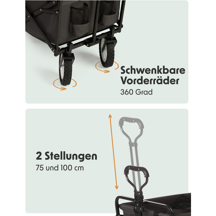 Візок-тачка LifeGoods розкладний сірий – 98x45 см, 94 л, поворотні колеса