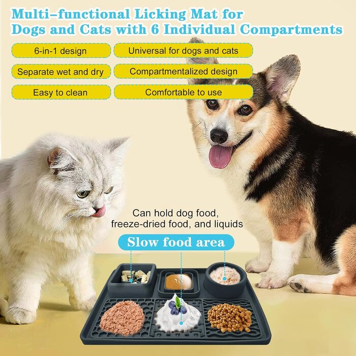 Шлека для собак Cooltto з лопаткою та нержавіючою чашею, силіконова підкладка з присосками для догляду за шерстю, купання та обрізки кігтів. Модель C & B (темно-сірий)