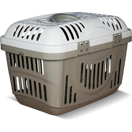 Транспортна переноска для кота Snugsy - переноска для автомобіля з ручкою та затискачами - пластикова переноска для котів 49x34x32 см (Бежевий крем)