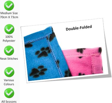 М'яка тепла флісова ковдра з відбитками лап для котів, цуценят та собак, миється, для подорожей (70 x 73 см, 1 шт.) (Рожева, 70x73 см)