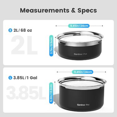 Миска для води для собак Garder Pet без облизування, нержавіюча сталь, витокостійка, протиковтання, для великих собак, для використання в приміщенні та на вулиці, запобігає краплинню, білий колір (2L, чорний)