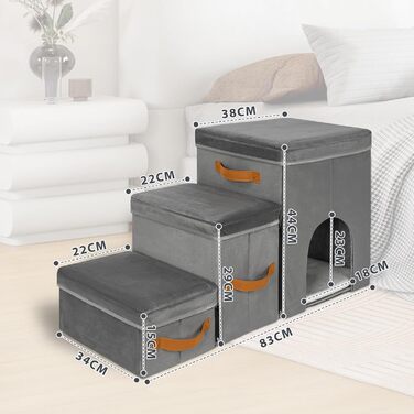 Сходинка для тварин OUUTMEE: складана сходинка для собак та котів з місцем для відпочинку, сіра (3 яруси з гніздом, 3 сходинки)