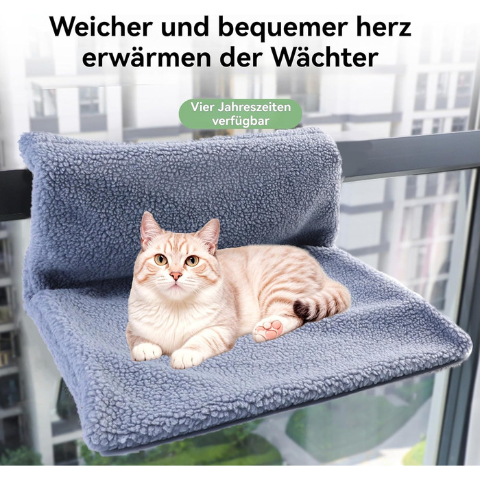 Кішка ліжко, гамак для котів на вікно, гамак для котів без мотузки, складане ліжко для котів на вікно, ліжко для котів на вікно з присосками, стійкий гамак для котів, вантажопідйомність 15 кг, сірий колір (ліжко для котів біля батареї, сірий колір)