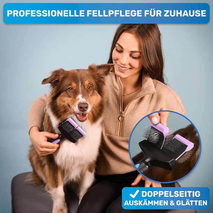 BluePet ZupfZeug Pro професійна щітка для довгошерстих собак і котів, двоголова, рожева, для видалення підшерстя, ковтунів і вузлів