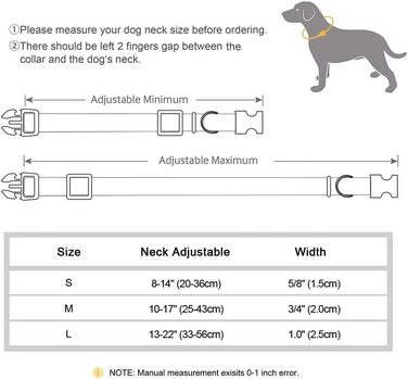 Відбиваючий нашийник для собак Didog з пряжкою, регульований, м'який неопрен, з підкладкою, нейлон, для маленьких, середніх та великих собак, чорний, L: обхват шиї 33-56 см, чорний