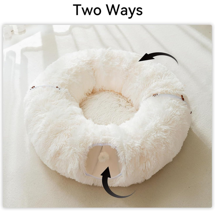 Тунель-лежанка для котів HIPIPET з плюшу, білий/«Оксамитовий сад» - іграшка для дому